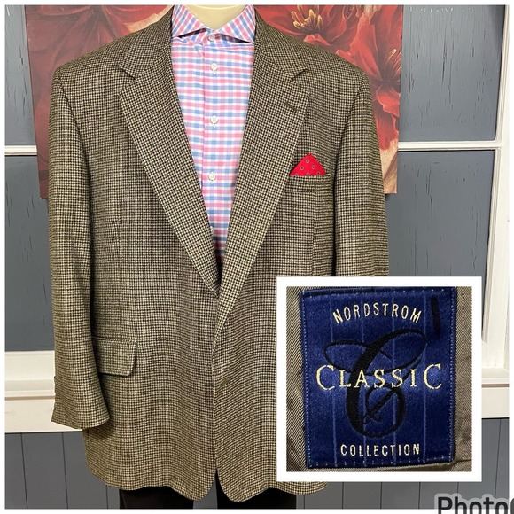 Vintage Nordstrom Knit Blazer Jacket Mens 52R Olive Green/Tan/Navy/Black Wool - Picture 1 of 12